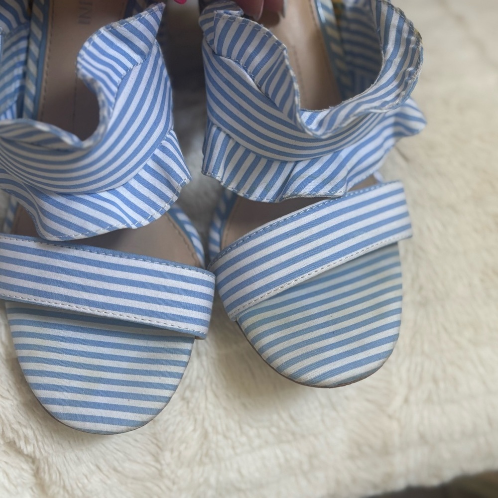 Ganni Blue and White Striped Sandals